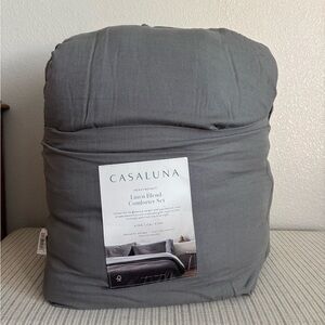 NWT King/California Heavyweight Linen Blend Comforter & Sham Dark Gray Casaluna